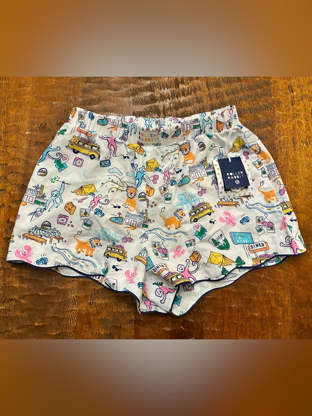 Roller Rabbit White Multicolor Safari & Travel Print Pajama Shorts